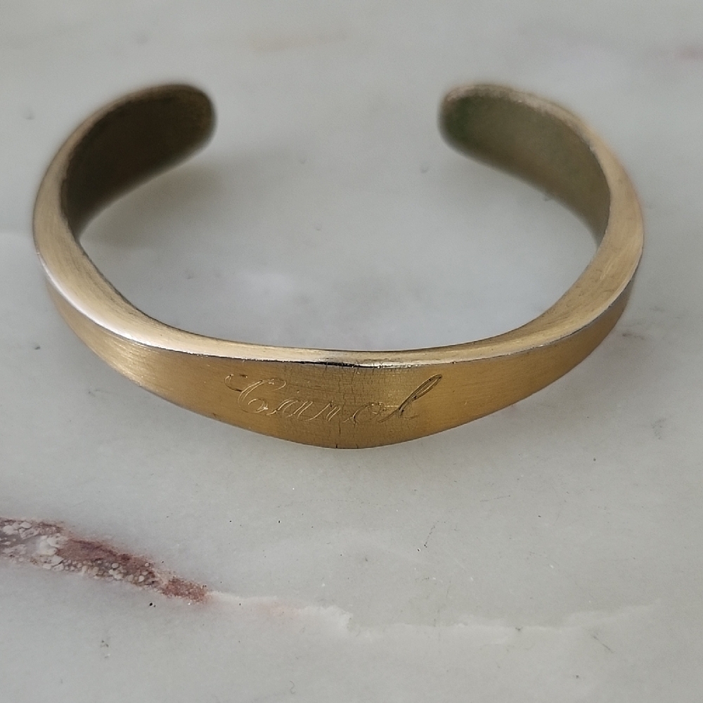 Gold Tone Cuff Bracelet Monogrammed "CAROL"